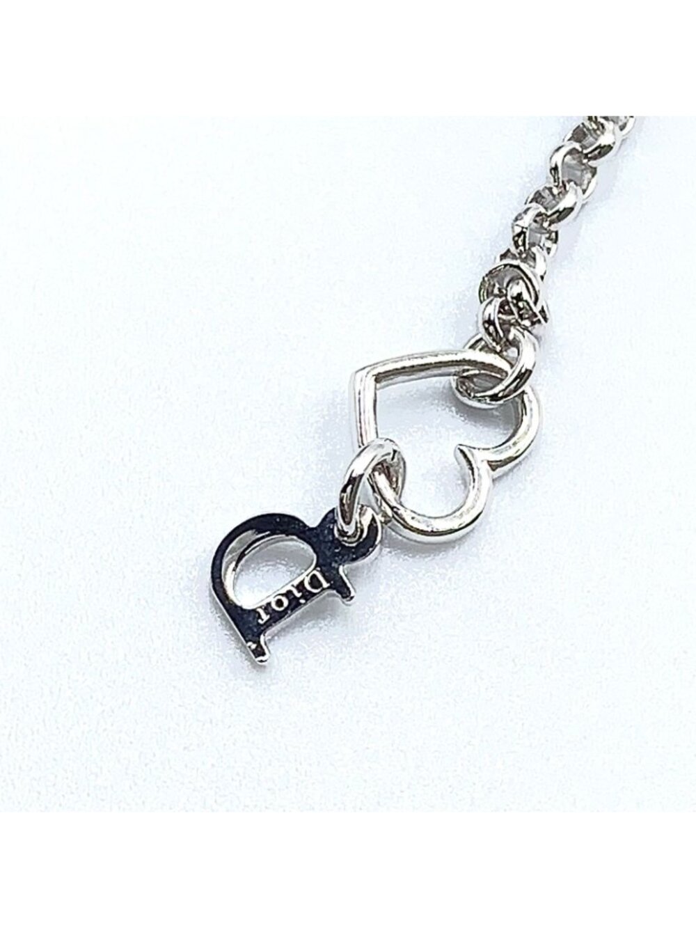 ★SOLD★ Dior Logo Heart Metal Line Stone Silver Necklace - Picture 5 of 12